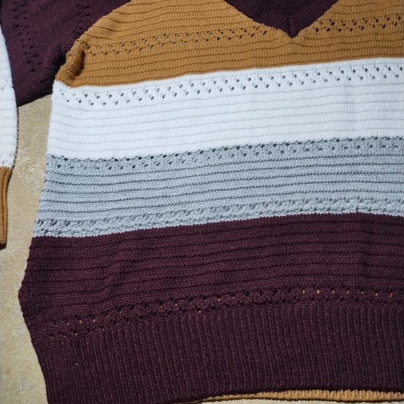 Women's Stripped Cropped Multicolored Knit V Neck Hoody Size 2XL - Picture 5 of 13